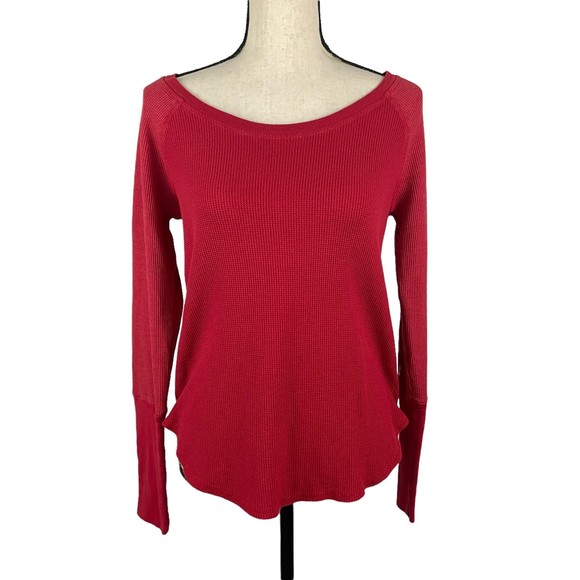 SPLENDID RED SCOOP NECK WAFFLE KNIT THERMAL TEE RAGLAN TOP SMALL - Picture 1 of 9